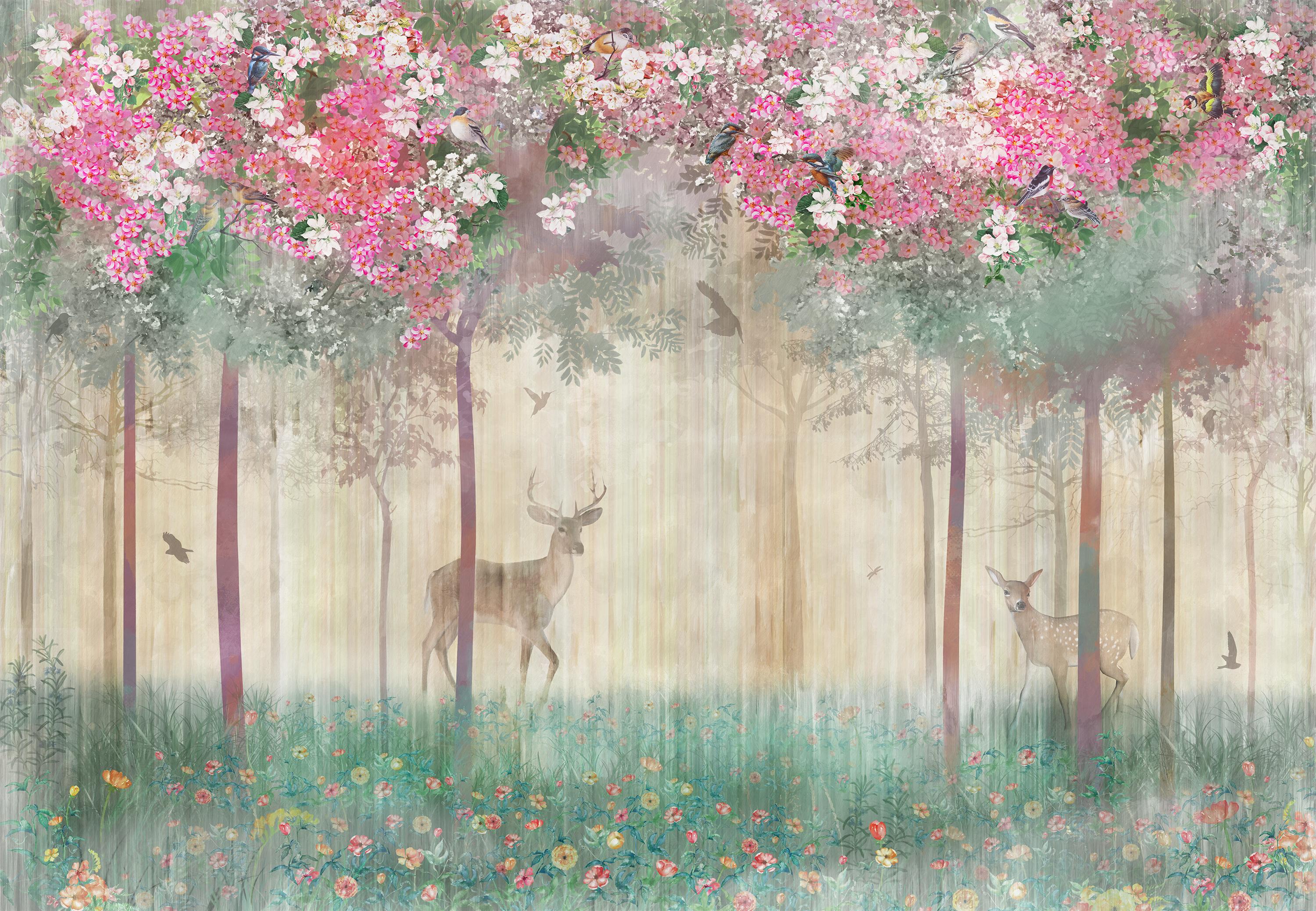 

Бумажные Фотообои Walldeco Олени и цветущие деревья 400x260 Гладь