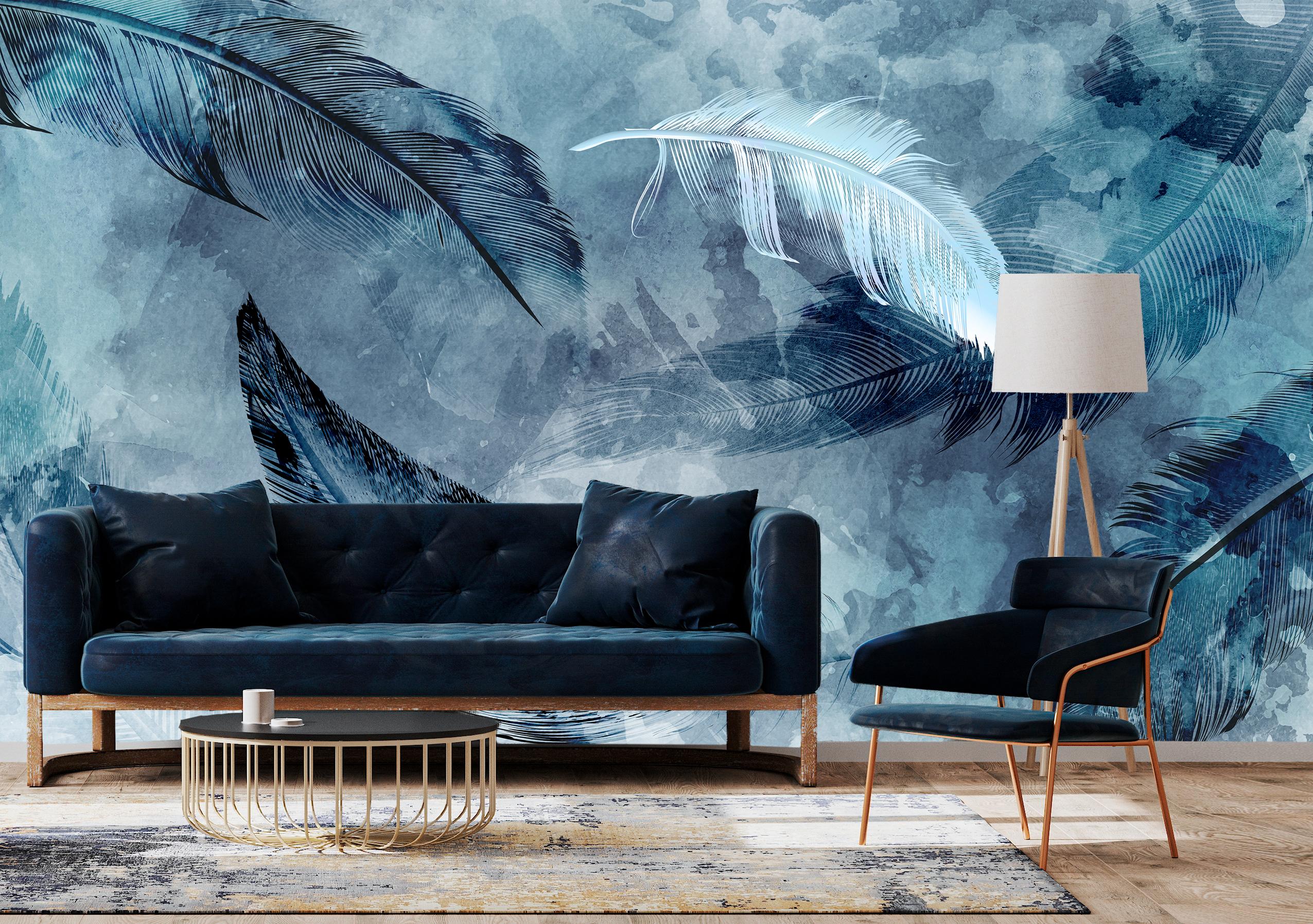 

Бумажные Фотообои Walldeco Синие и белые перья 300x200 Гладь