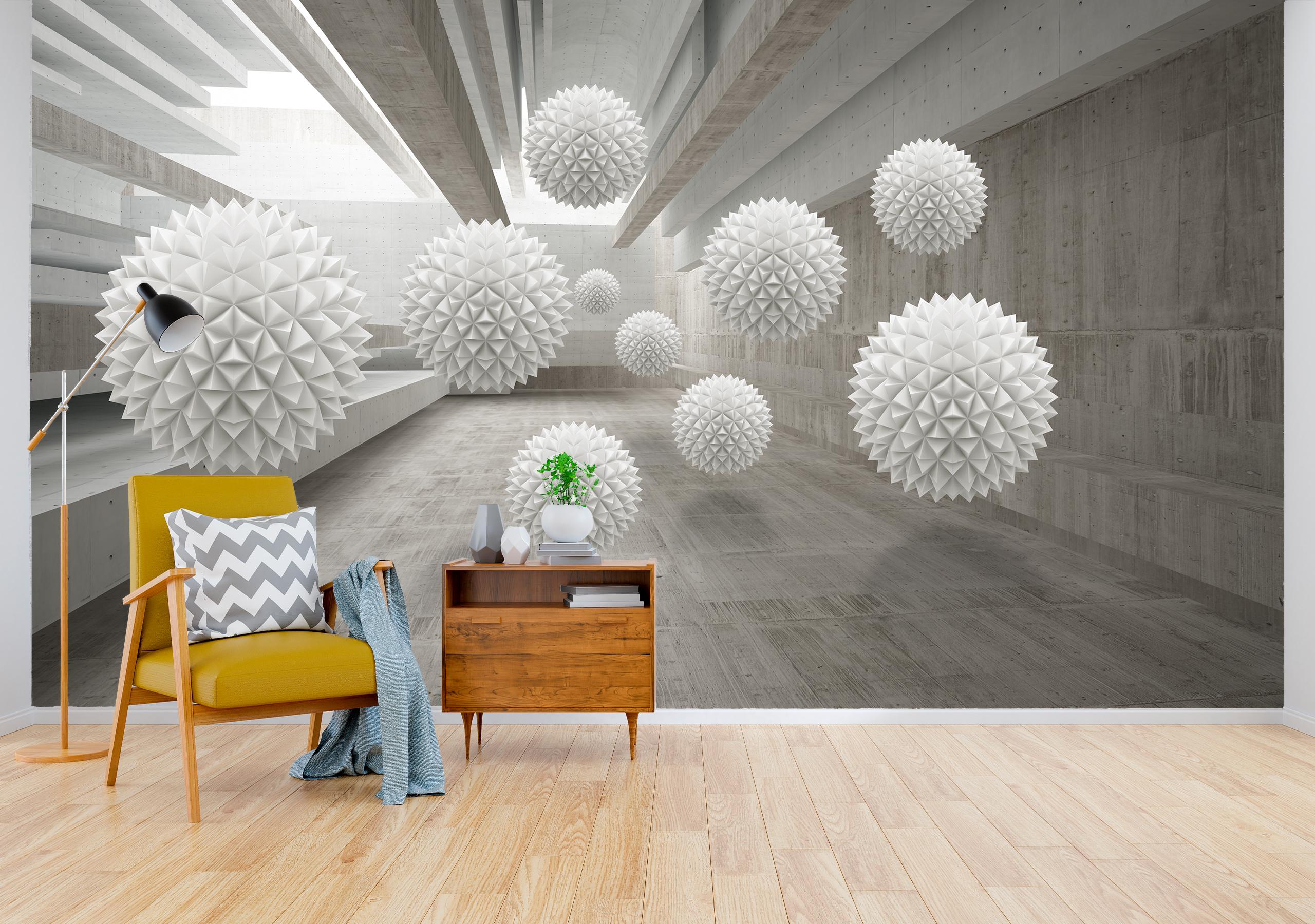 

Виниловые Фотообои Walldeco 3Д белые сферы 380x250 Базальт