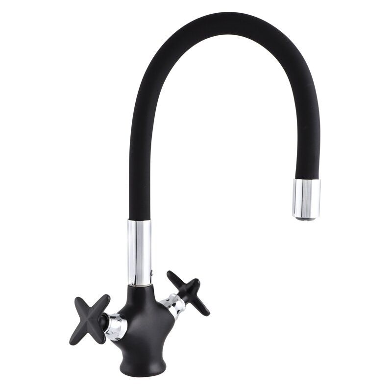 

Cмеситель для кухни двухзахватный с гибким шлангом ZERIX черный Z58322-6 силумин ZX0503