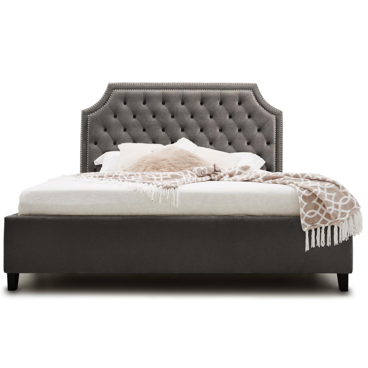 

Кровать двуспальная серая мягкая бархатная оббивка SIMONA 180*200 Carveli Smoky Quartz