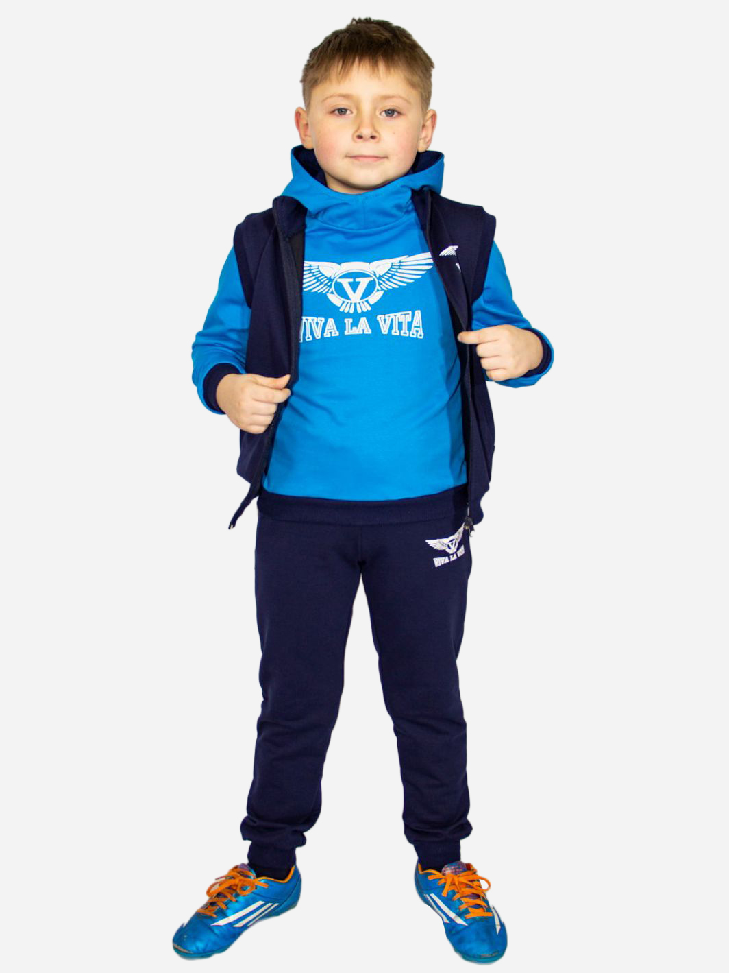 

Спортивный костюм (жилет + худи + штаны) Viva La Vita К45 4510 92-98 см Темно-синий