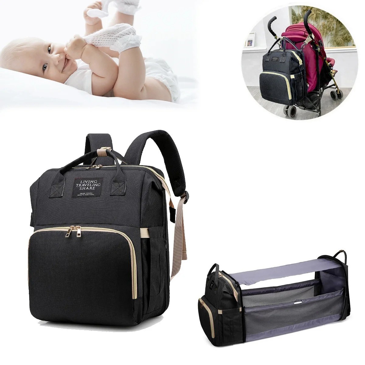 

Рюкзак для мам Living Traveling Share Baby Travel Bed-Bag сумка для мами на візок, коляску (VS7004849)