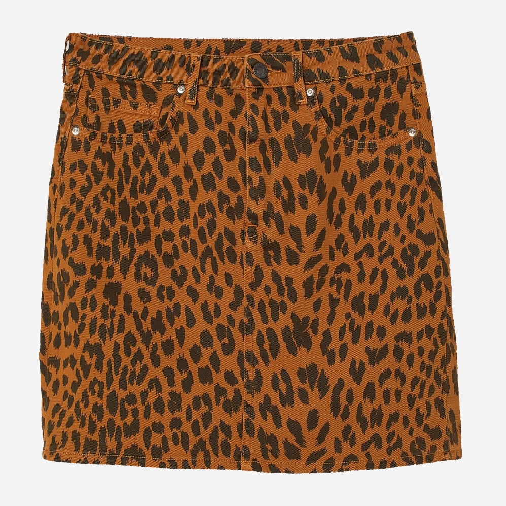 Акция на Спідниця джинсова міні літня жіноча H&M 0736319_леопард 34 Світло-коричнева от Rozetka
