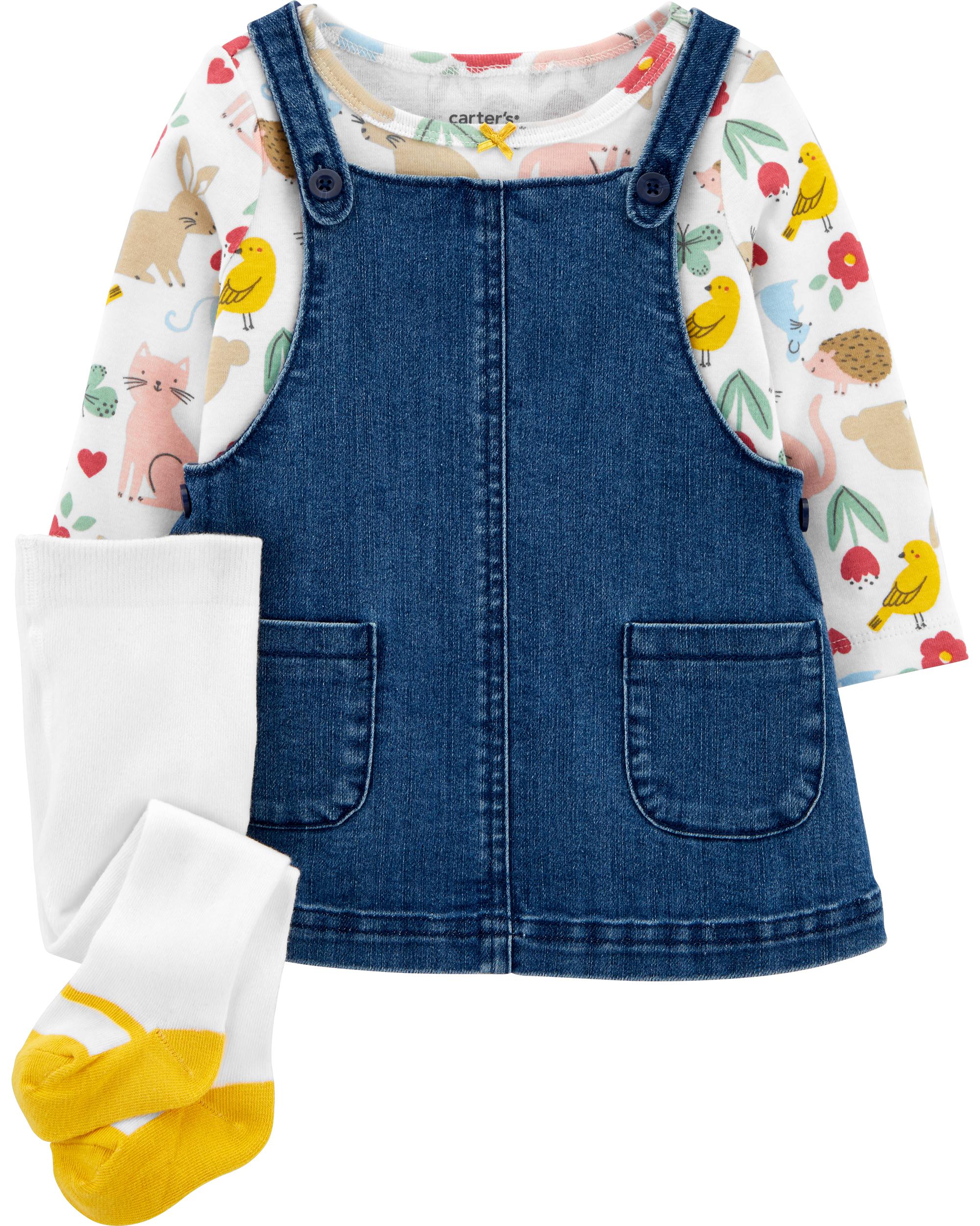 

Комплект (футболка с длинными рукавами + сарафан + колготки) Carters 1M151510 24М 81-86см Синий белый желтый