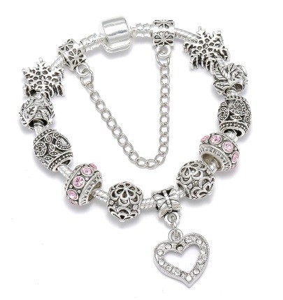 

Браслет женский посеребренный в стиле Пандора PANDORA "silver heart" Charm 20 см