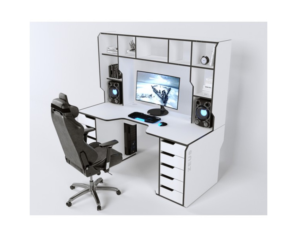 

Геймерский эргономичный стол ZEUS™ Viking-3М, 180х85 (80) см, белый/черный