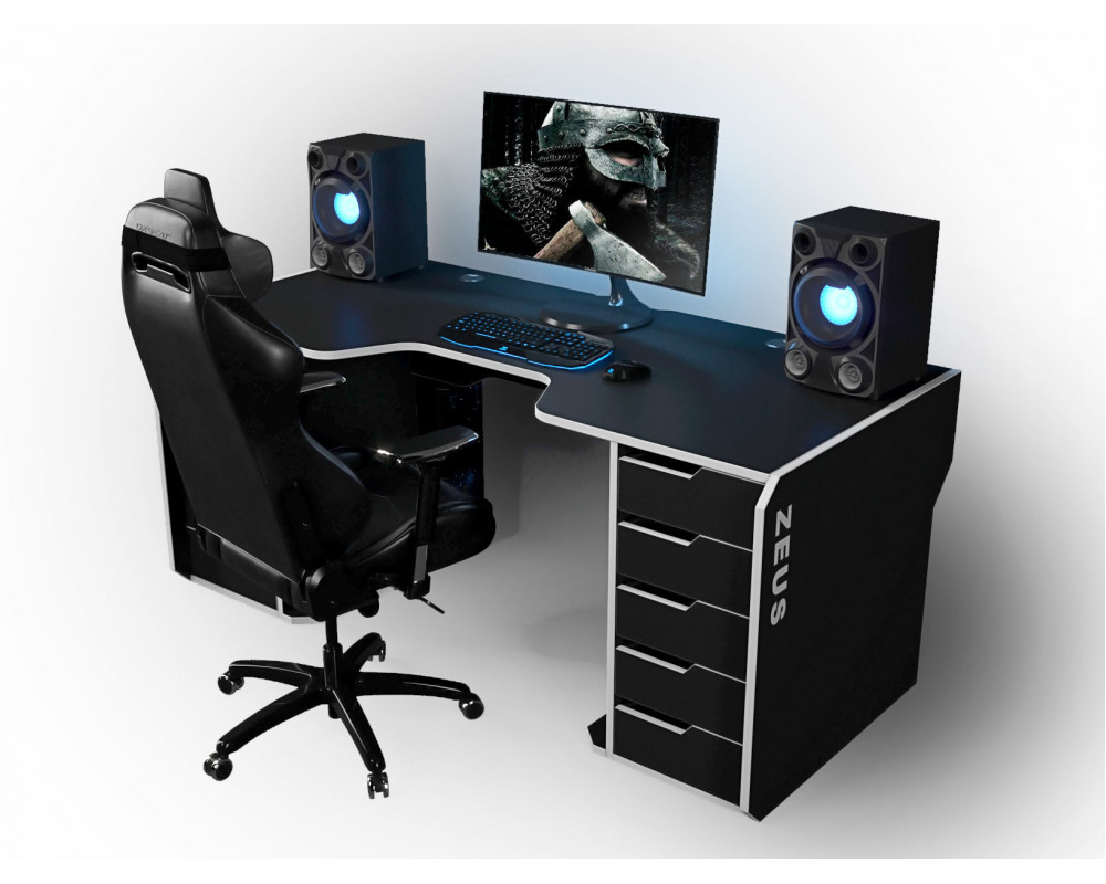 

Геймерский эргономичный стол ZEUS™ Viking-1S, 160х85 (80) см, черный/белый