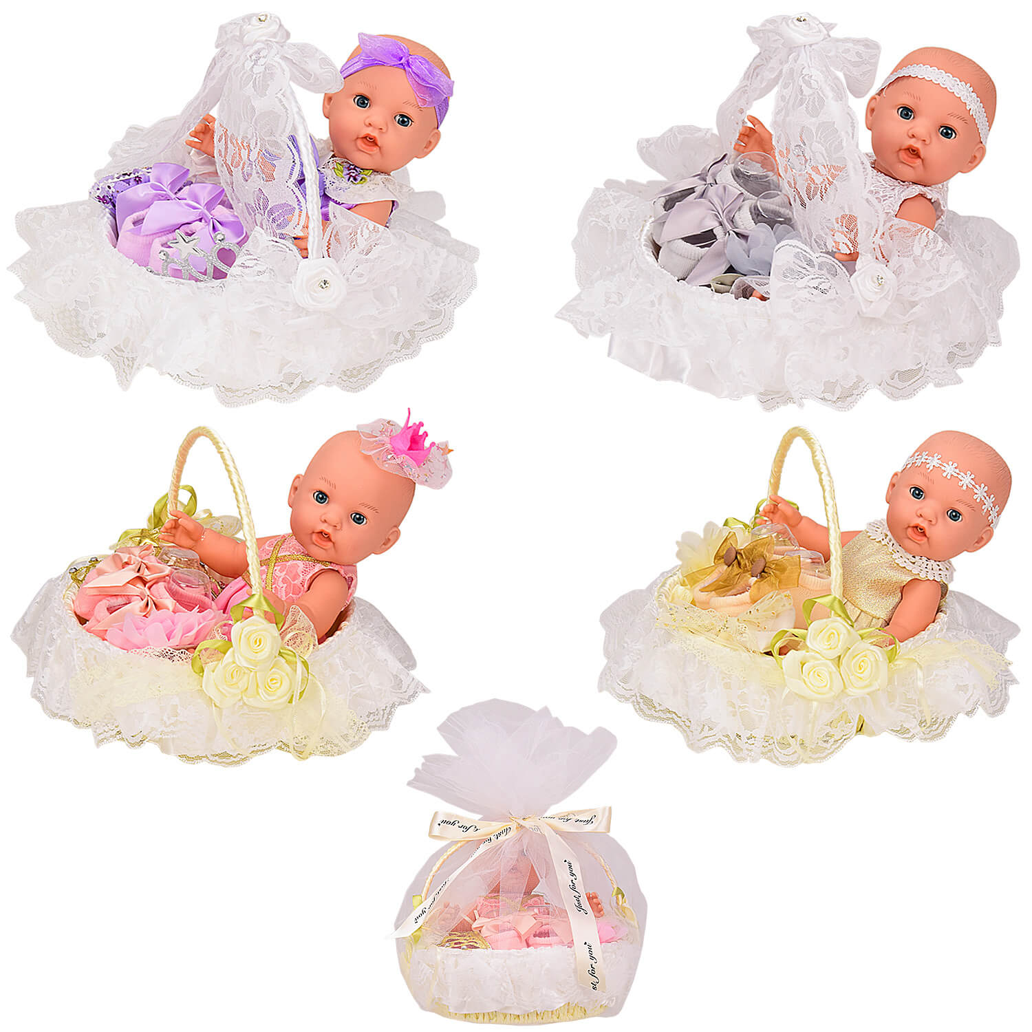 

Пупс в корзинке с аксессуарами (пьет и писает) 28 см 4 вида DH2206ABCD A-Toys (DH2206ABCD)