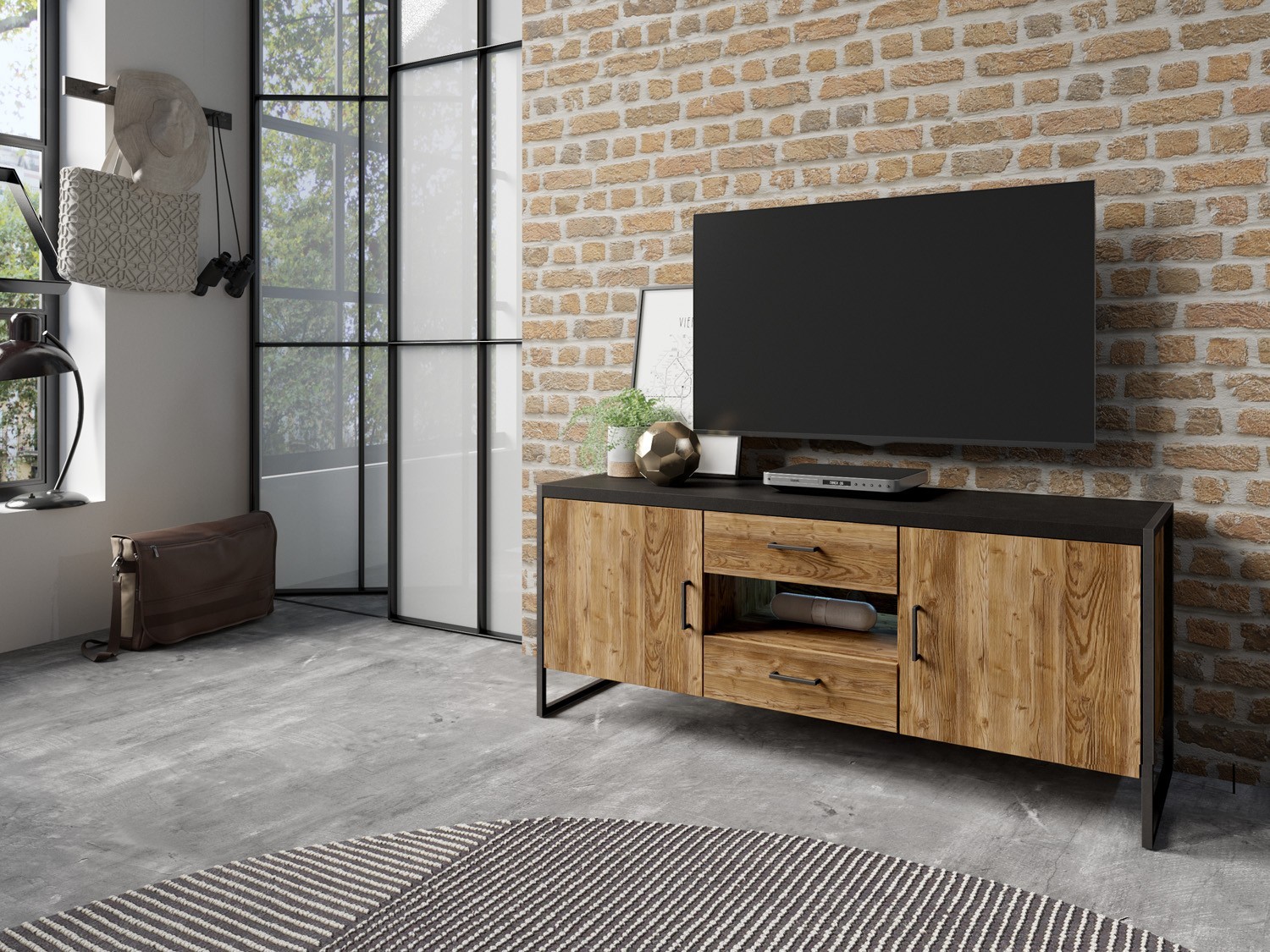 

Тумба ТВ Helvetia Tarabo ель Аппенцелер + черный 164x68x45 см 24ABJH41