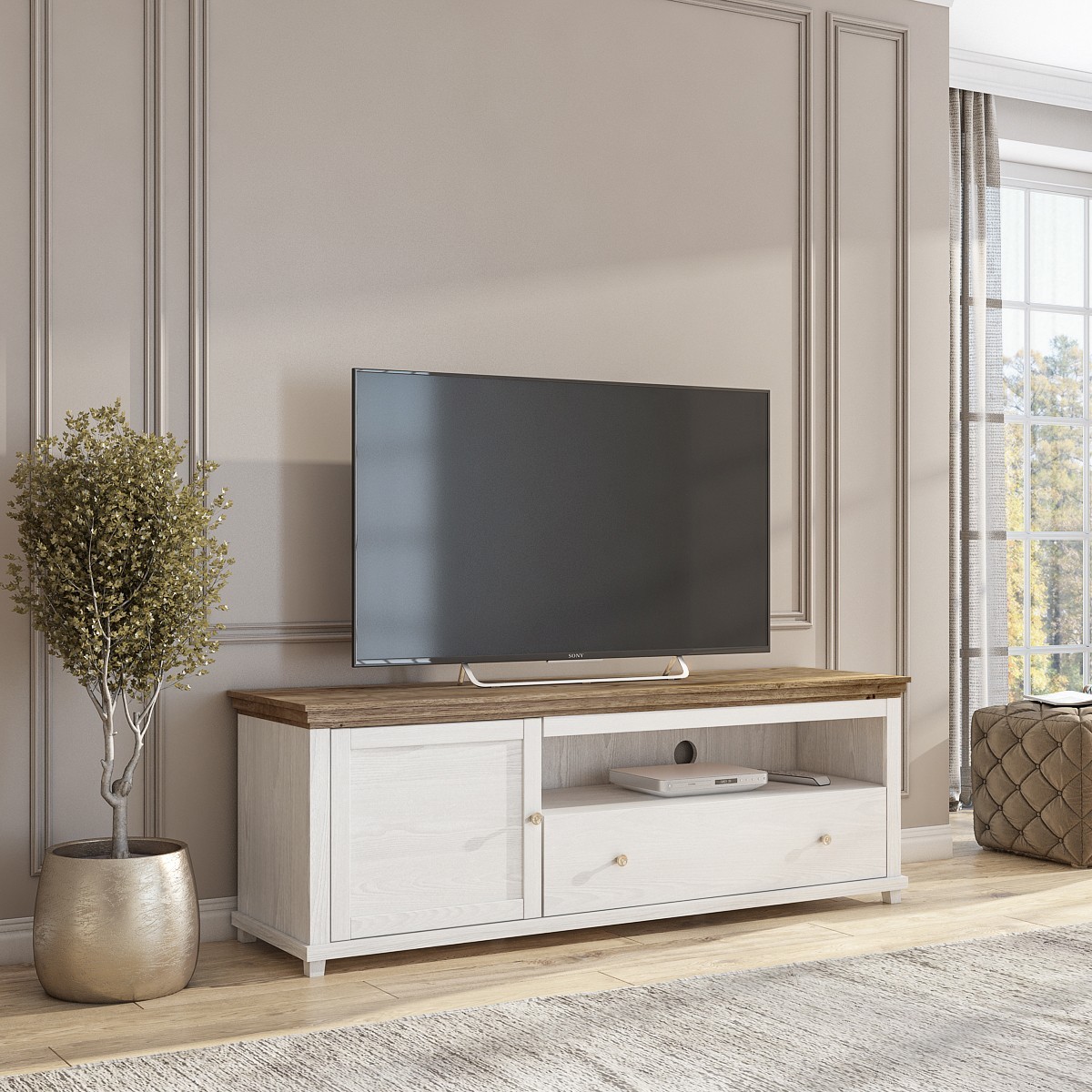 

Тумба ТВ Helvetia Evora белый / дуб лефкас 181x61x49 см 247DJU40