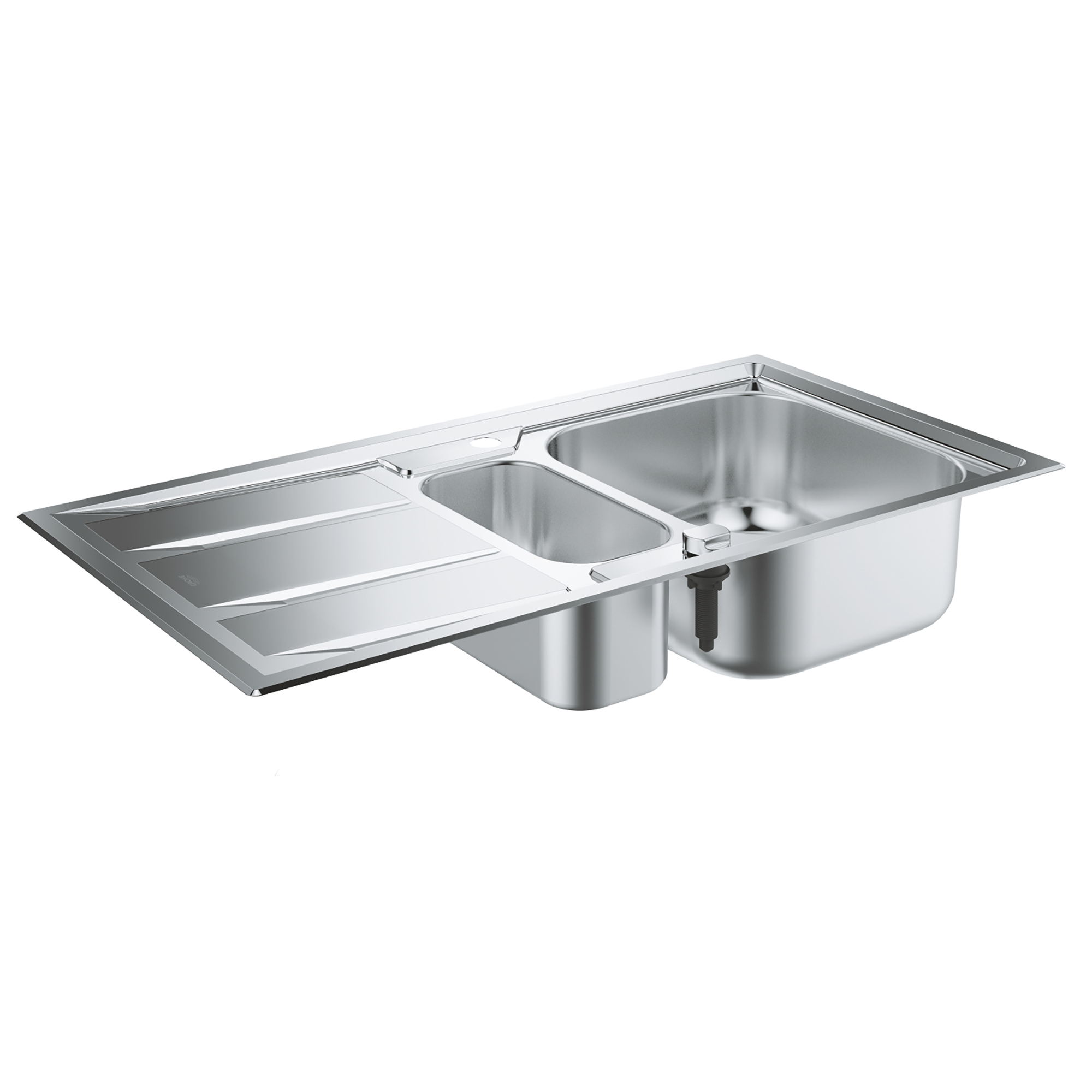 

Раковина на кухню из нержавейки прямоугольная GROHE 513мм x 983мм матовая 0.7мм на полторы чаши с сифоном 31569SD0