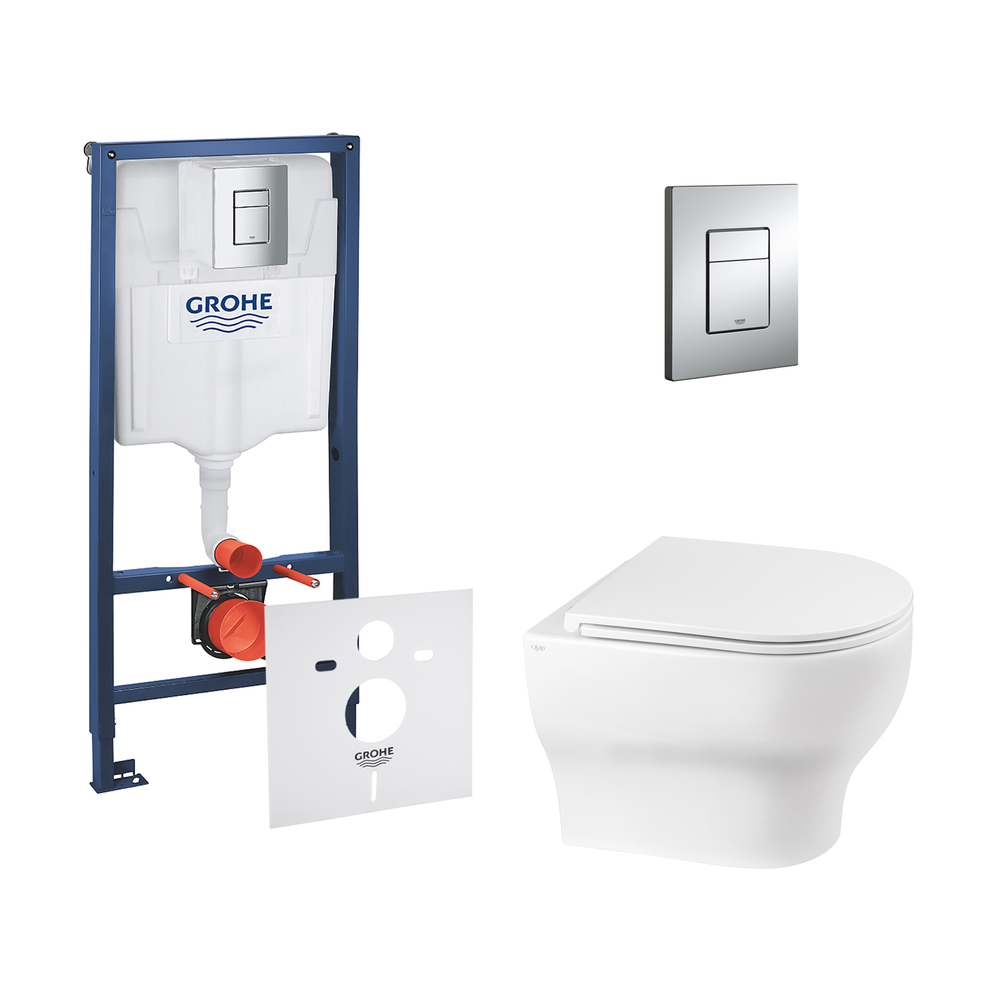 

Комплект инсталляции GROHE Rapid SL кнопка хром безободковый унитаз Q-TAP с крышкой микролифт дюропласт 38772001QT0333063ERW
