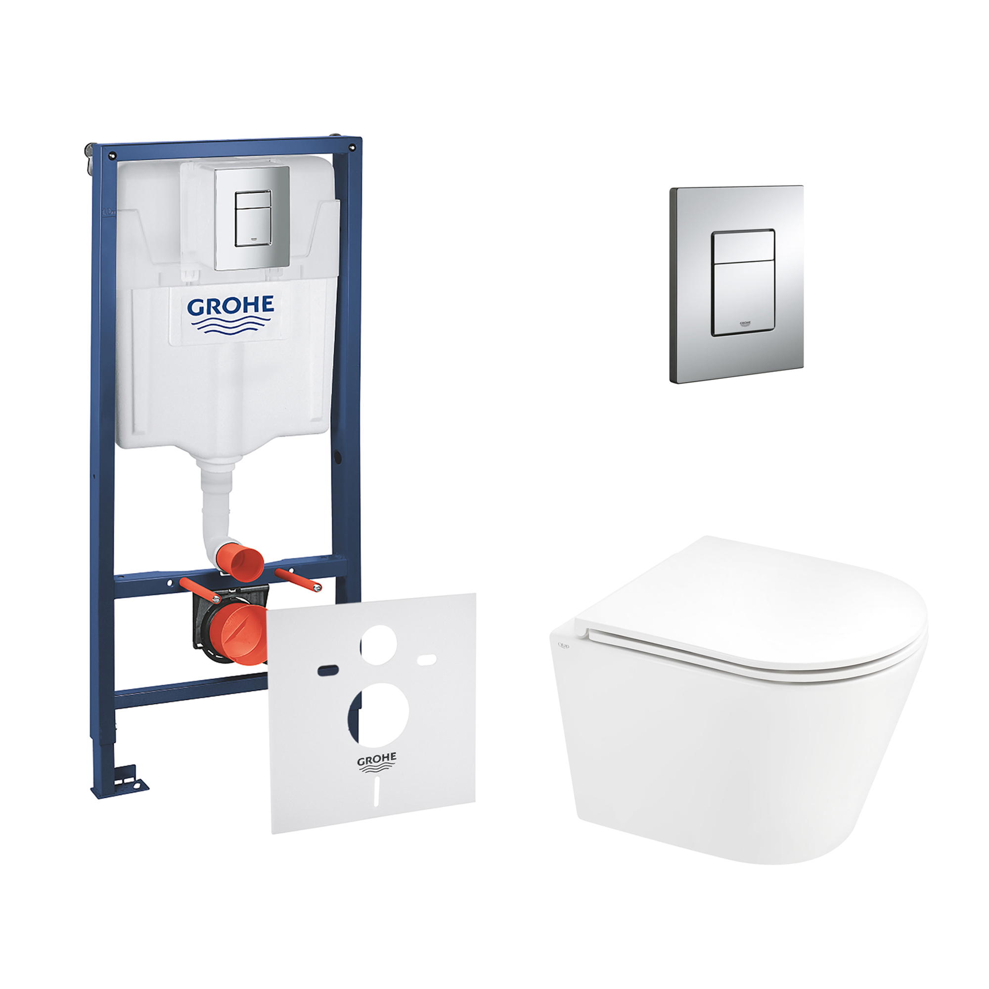 

Комплект инсталляции GROHE Rapid SL кнопка хром безободковый унитаз Q-TAP с крышкой микролифт 38772001QT1433053ERW
