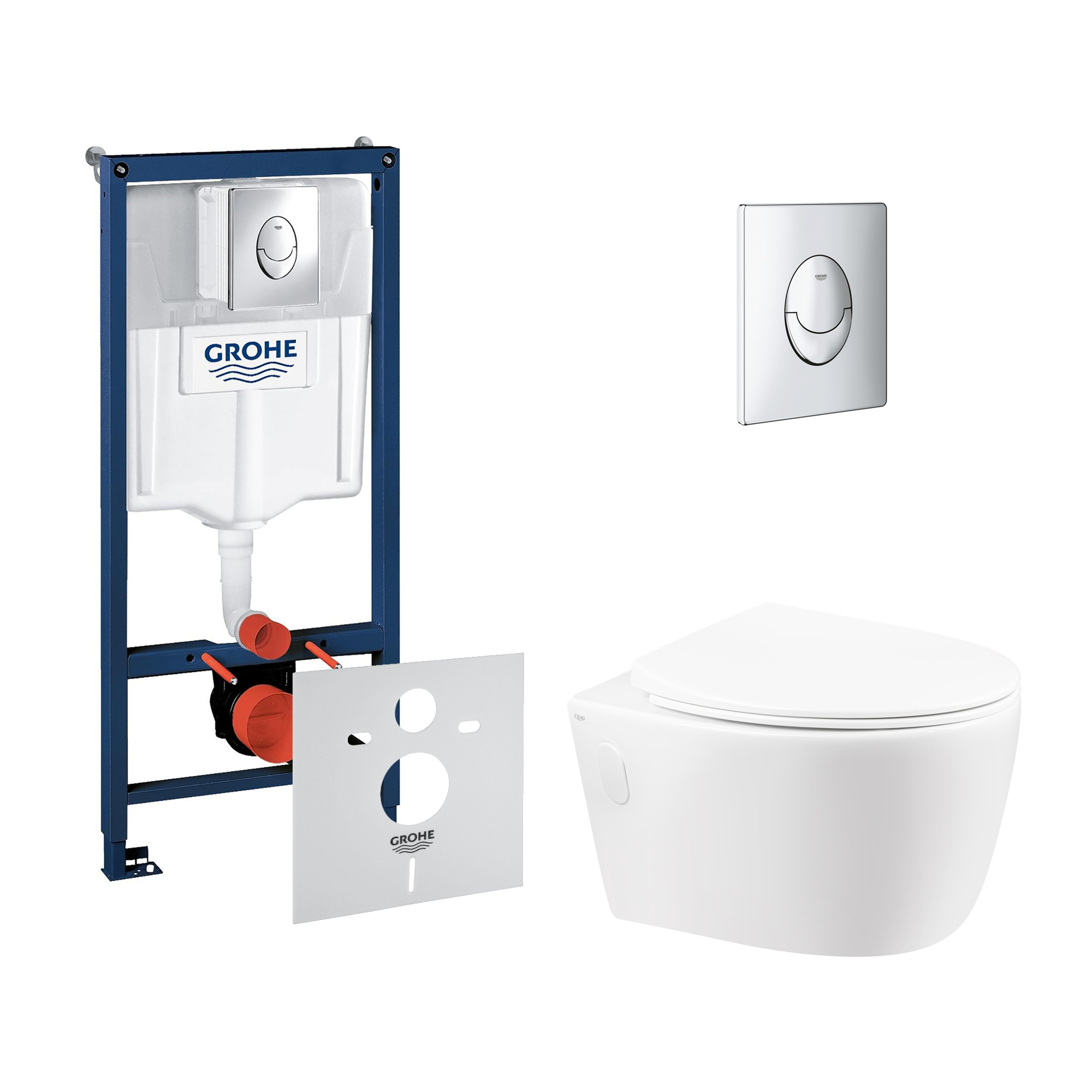 

Комплект инсталляции GROHE Rapid SL кнопка хром безободковый унитаз Q-TAP с крышкой микролифт дюропласт 38721001QT11331002ERW