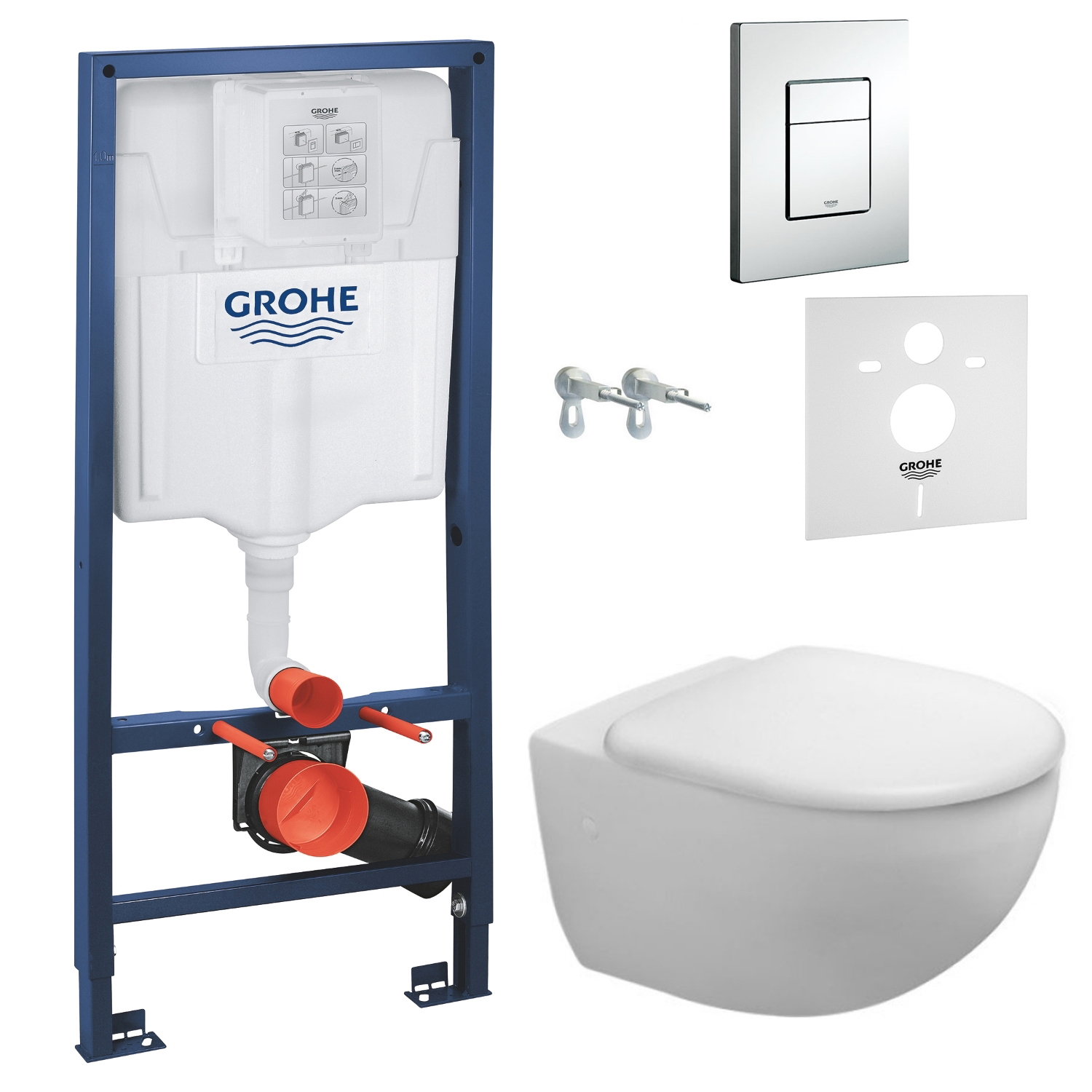 

Комплект инсталляции GROHE Rapid SL кнопка хром безободковый унитаз DURAVIT с крышкой микролифт дюропласт 2572090000+0069690000+38772001+37131000