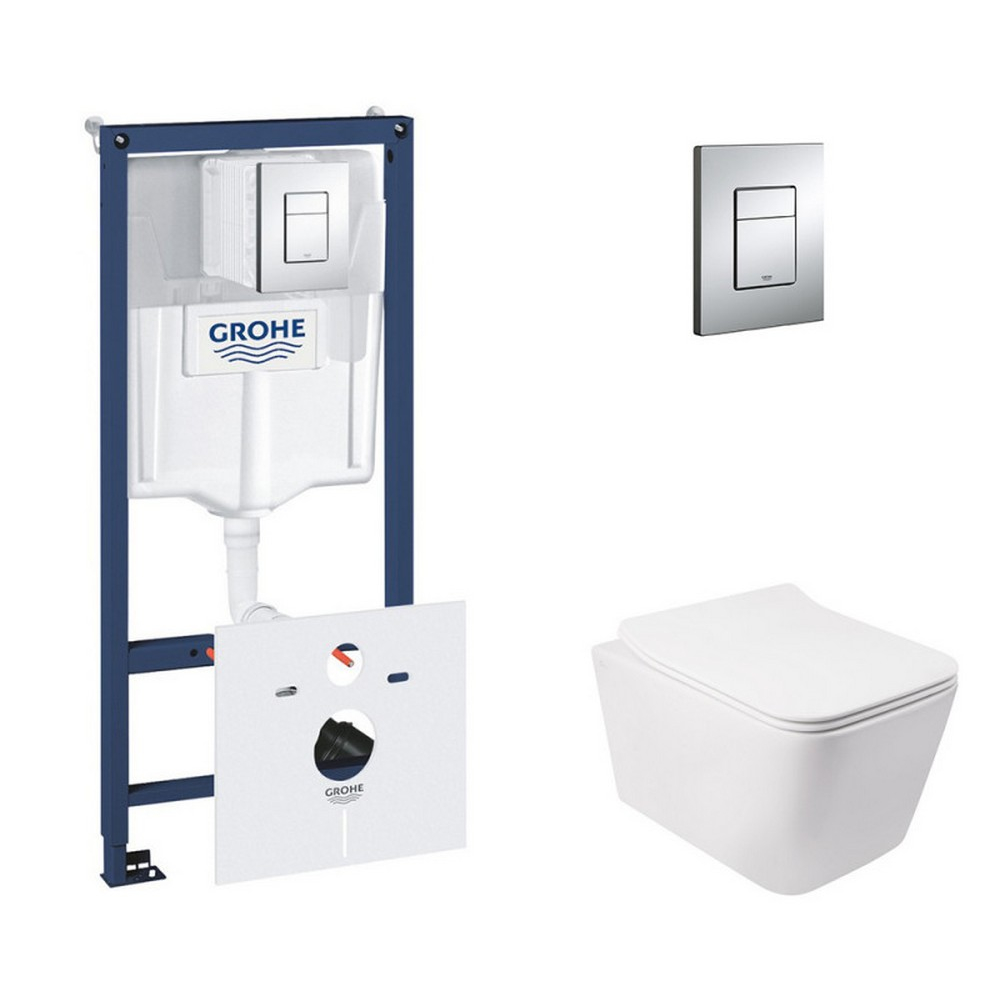 

Набор инсталляции GROHE Rapid SL кнопка хром безободковый унитаз Q-TAP с крышкой микролифт дюропласт 38827000QT05335170W