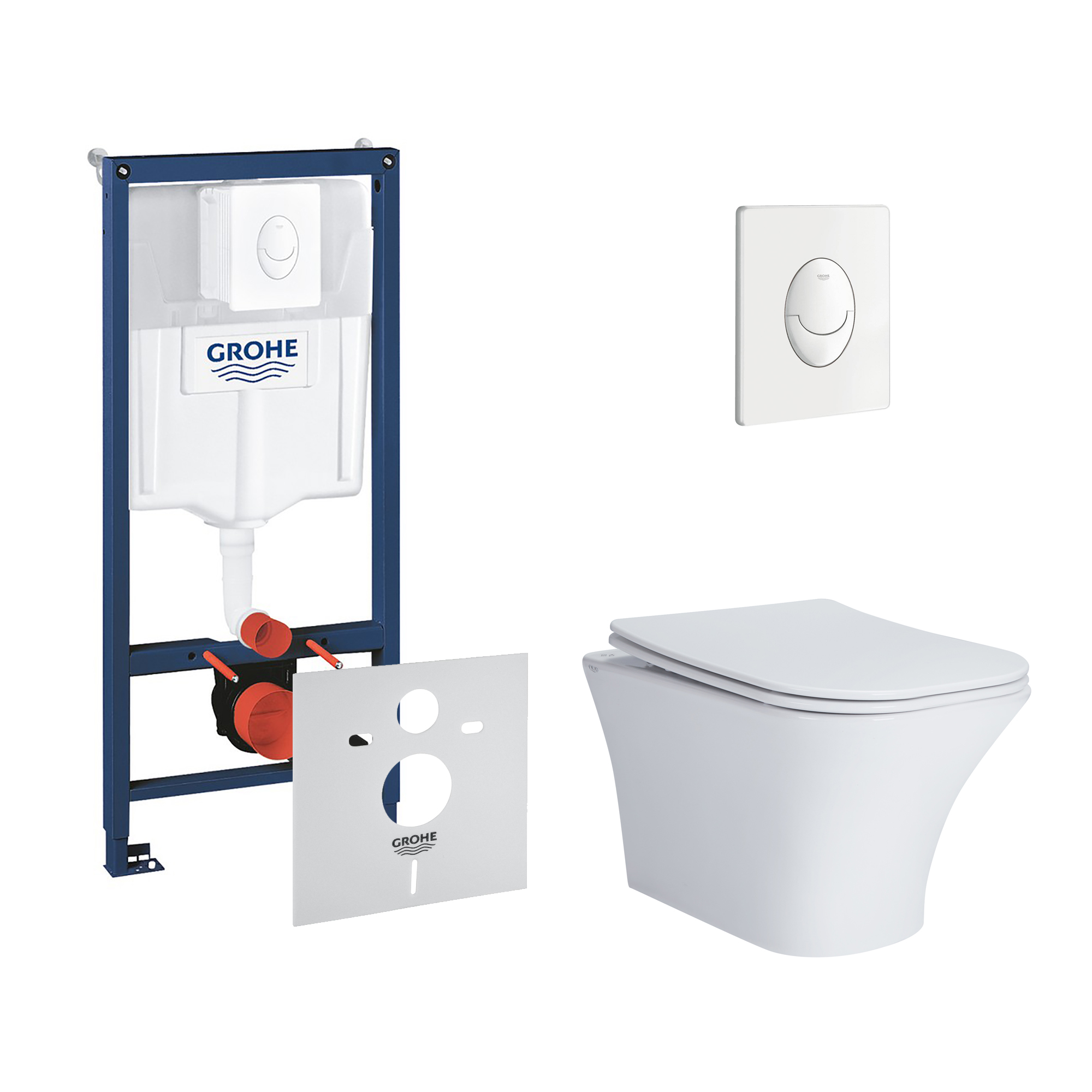 

Комплект инсталляции GROHE Rapid SL кнопка белая безободковый унитаз Q-TAP с крышкой микролифт дюропласт 38722001QT24332615EW