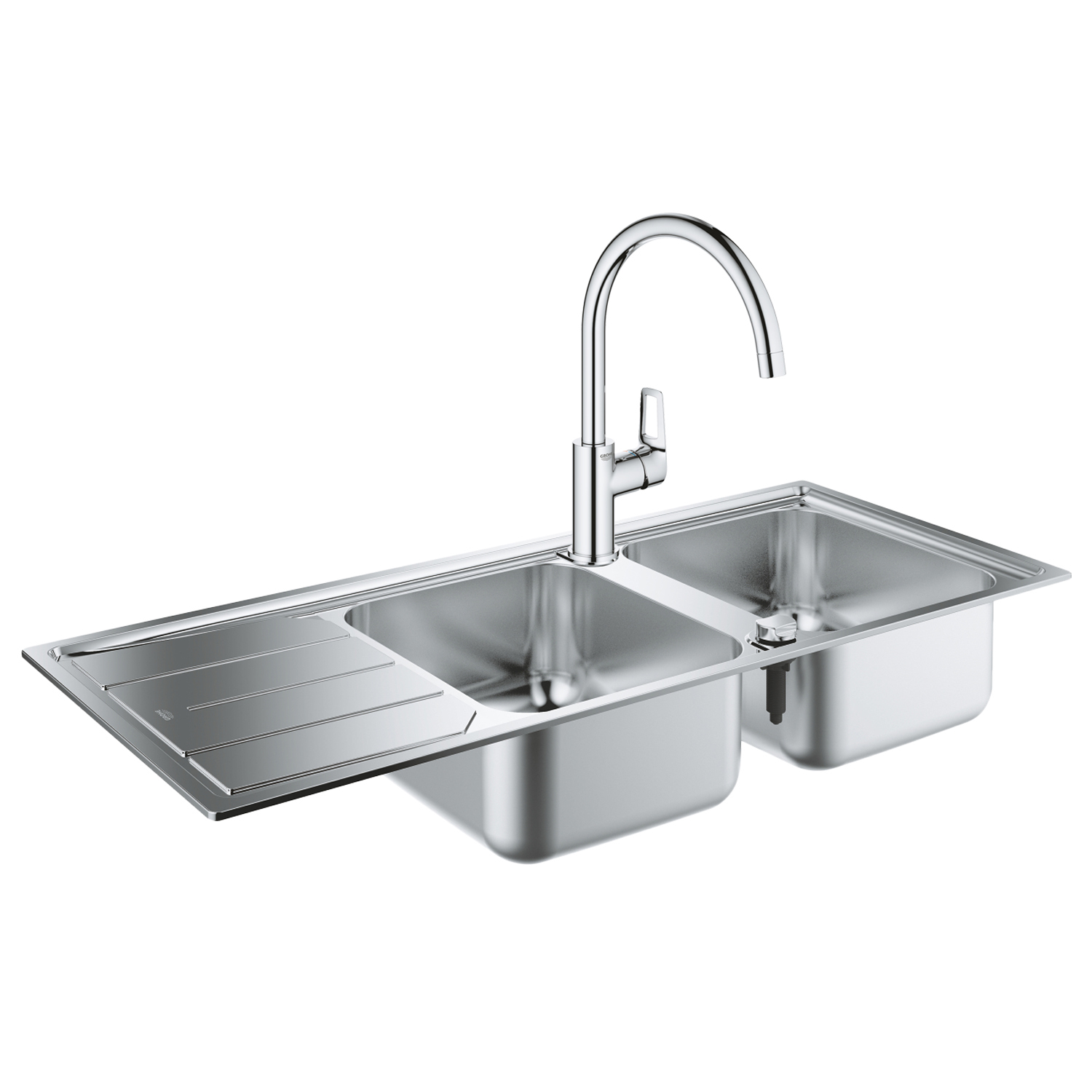 

Мойка на кухню металлическая прямоугольная GROHE 500мм x 1160мм матовая 0.7мм на две чаши с сифоном в комплекте 31588SD0+31368001 31588SD031368001