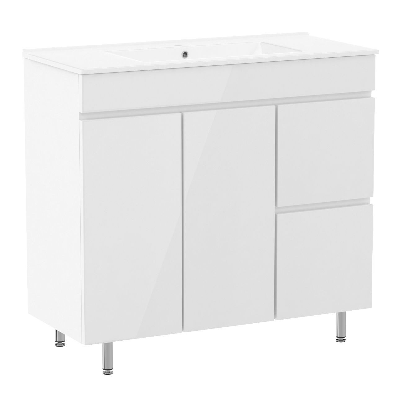

Тумба с умывальником в ванную ROZZY JENORI FLY 90x68x38.8см напольная белый RJ84900