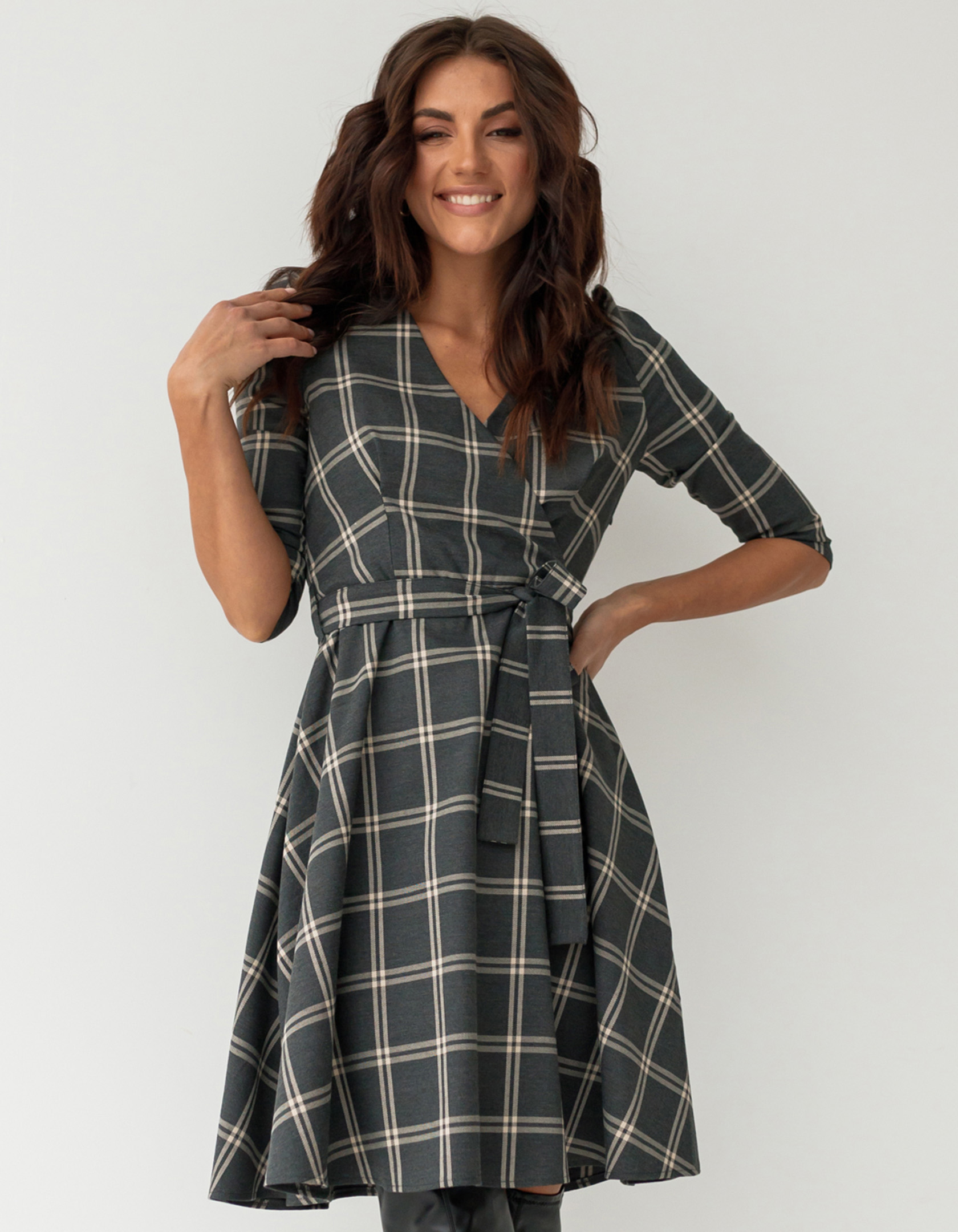 

Платье деми Wear me женское модное клетка с имитацией запаха и поясом  Серый 2w/19/25C, Платье деми Wear me женское модное клетка с имитацией запаха и поясом XS Серый 2w/19/25C