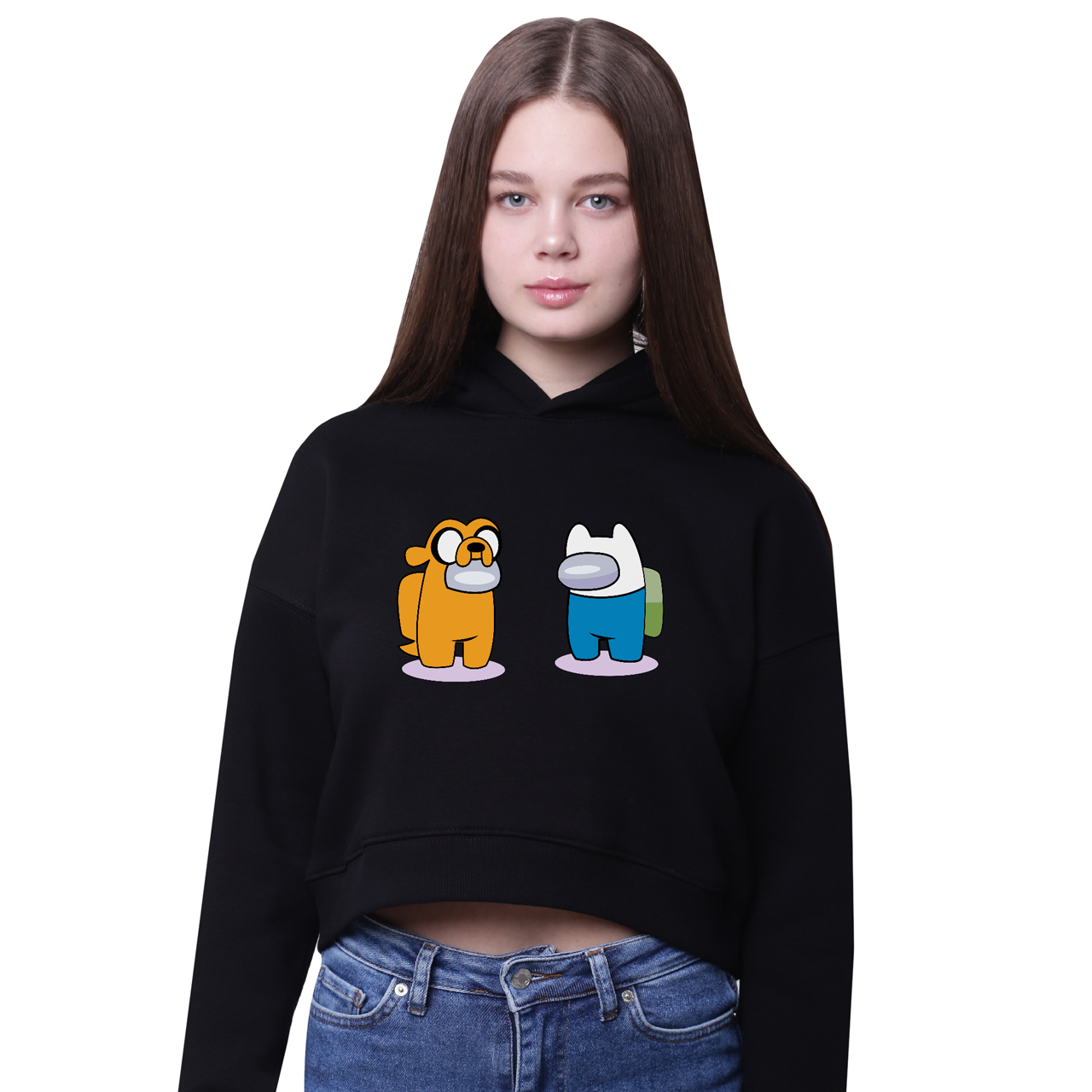 

Кроп-топ с капюшоном Амонг Ас Время приключений Фин и Джейк (Among Us Adventure Time Finn & Jake) Черный (35961-2414-1) 122 см