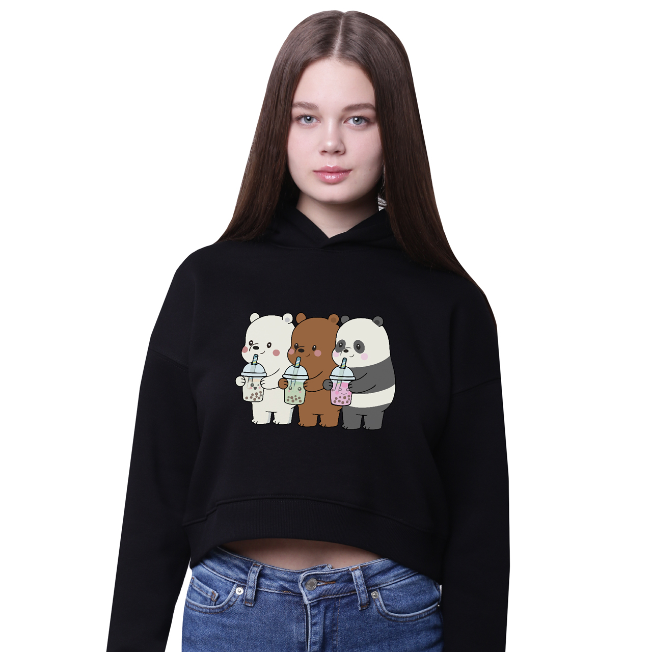 

Кроп-топ с капюшоном Вся правда о медведях (We Bare Bears) Черный (35961-2896-4) 140 см