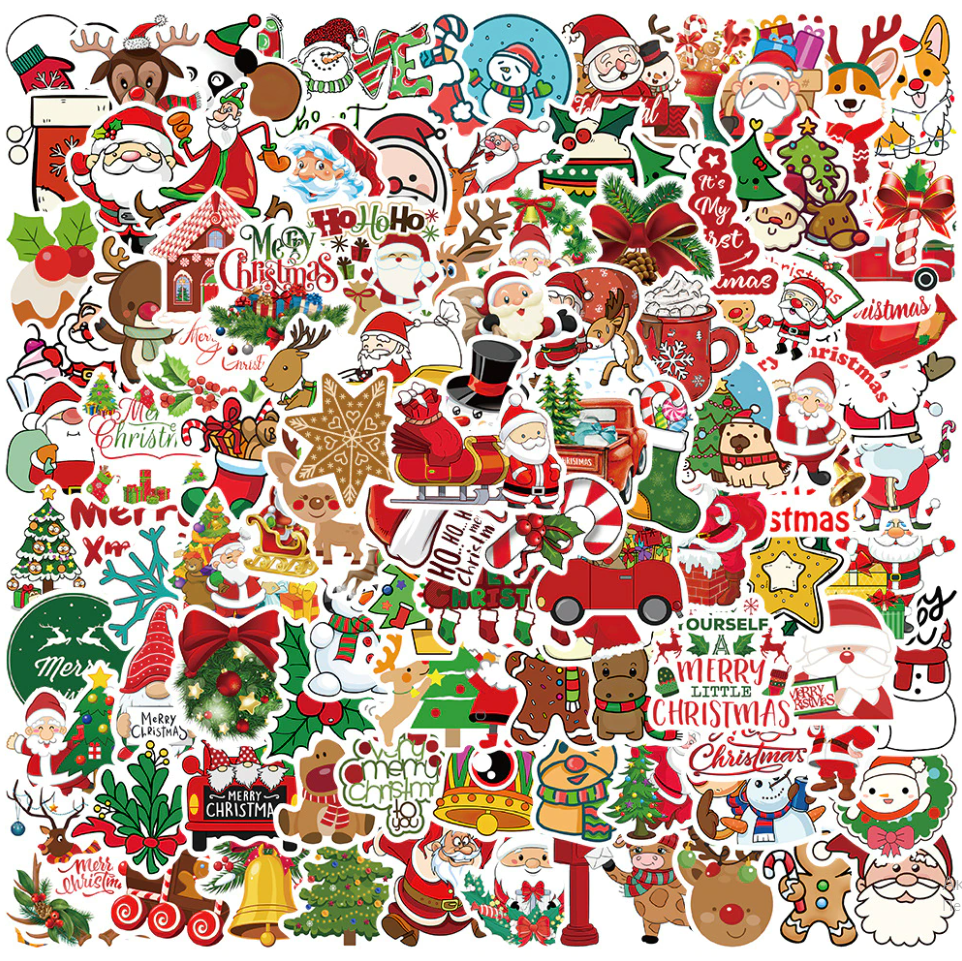 

Набор наклеек stickers Новый год Рождество Санта Дед Мороз| New year Christmas Santa 50 шт - Водостойкие стикеры для оклеивания