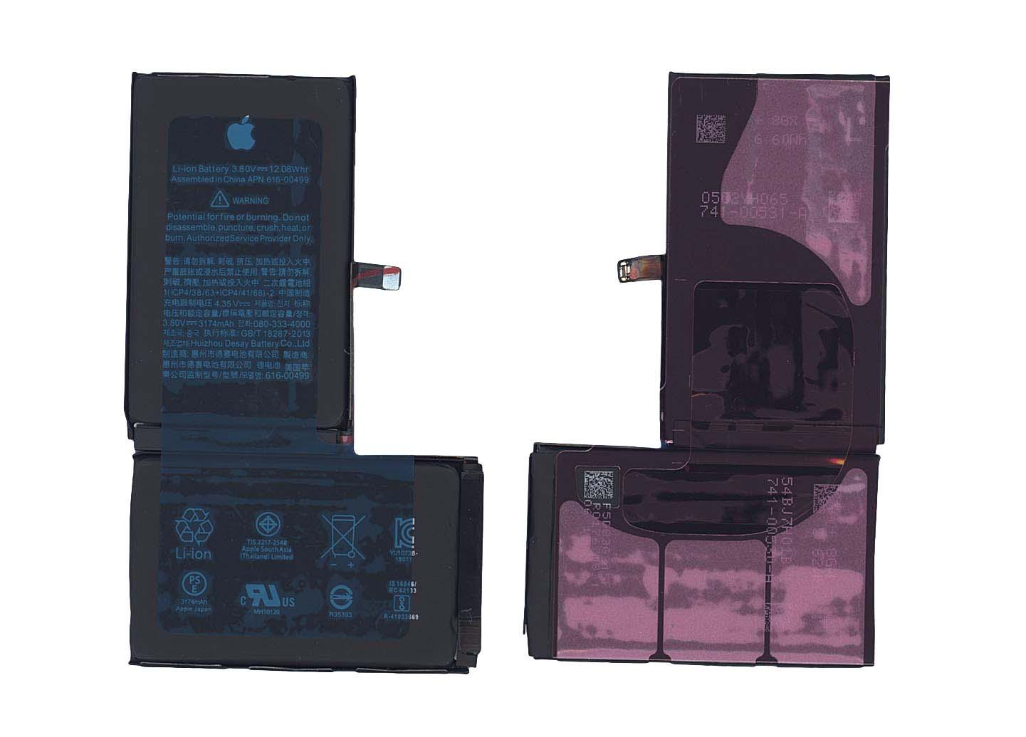 

Аккумулятор для смартфона Apple 616-00499 iPhone XS Max 3.8V Black 3174mAh 12.08Wh