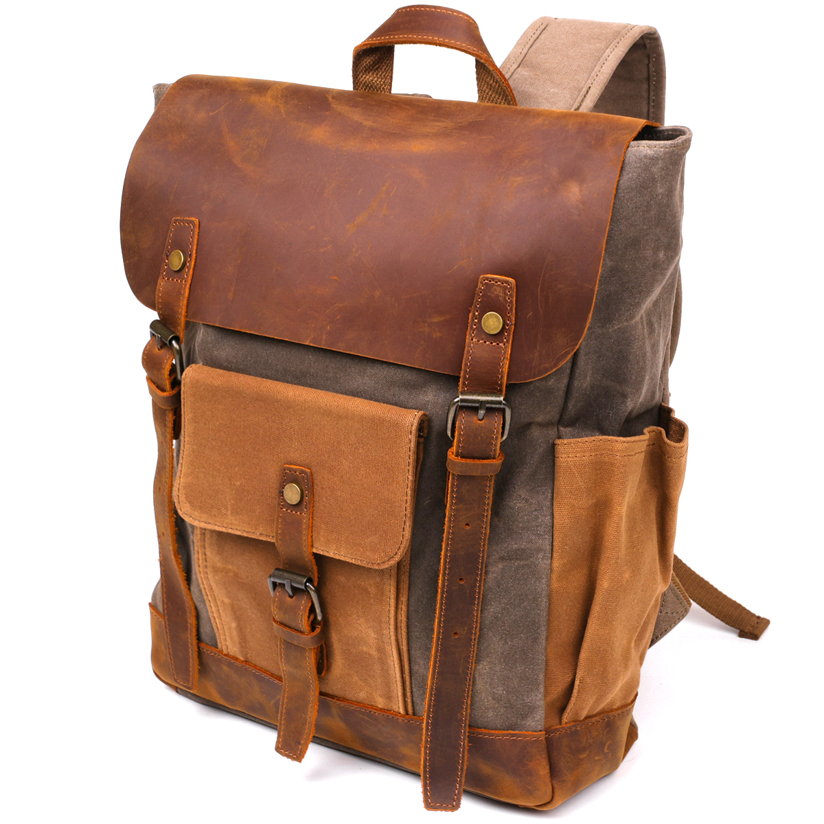 

Рюкзак с боковыми карманами canvas Vintage 20112 Светло-серый