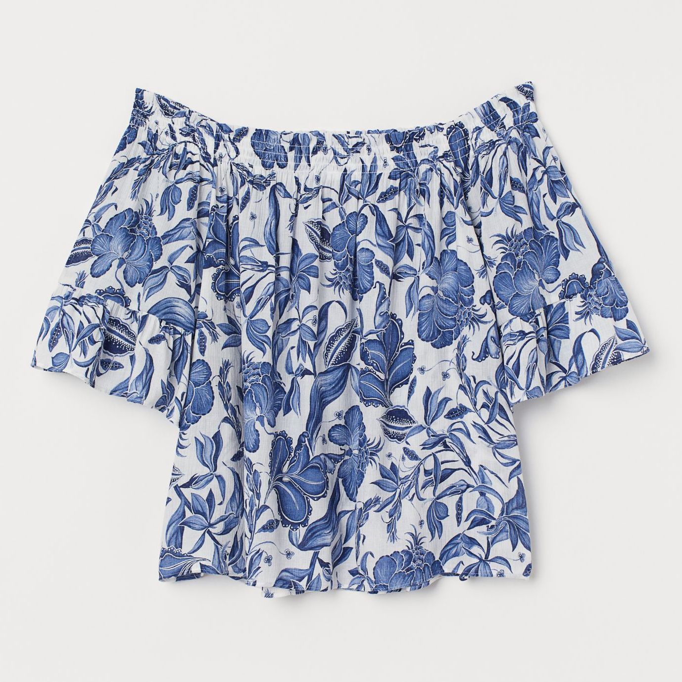

Блузка H&M 0764554001  (175/140А) Белая с синим/Цветы, Блузка H&M 0764554001 3XL (175/140А) Белая с синим/Цветы