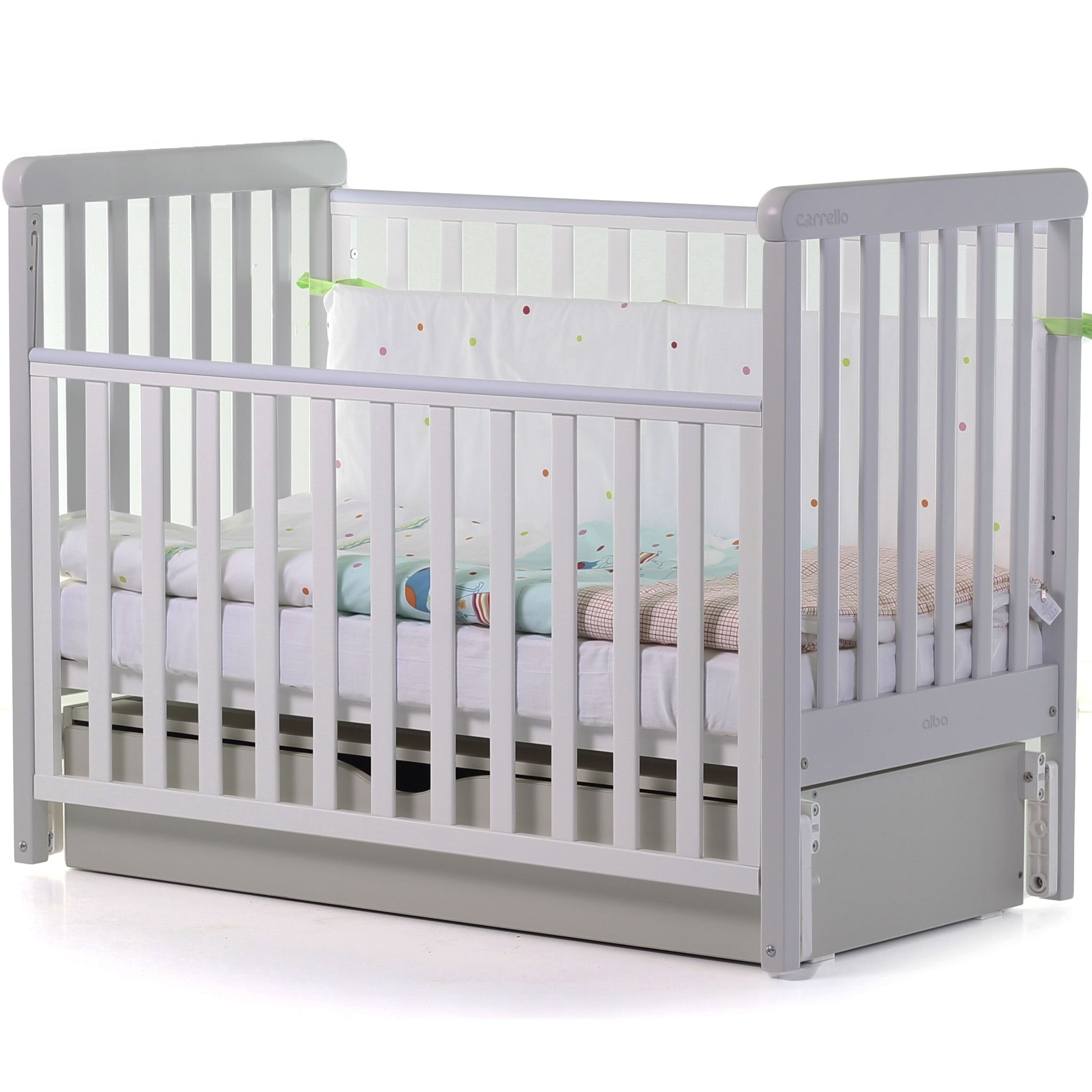 

Детская кроватка маятник с ящиком Carrello Alba White-Grey