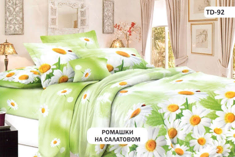 

Постельное белье комплект из Бязи "Ромашки на салатовом". Размер Двуспальный макси, простынь на Резинке, для Стандартной подушки (TIR_2257-362 2M/R-SP)