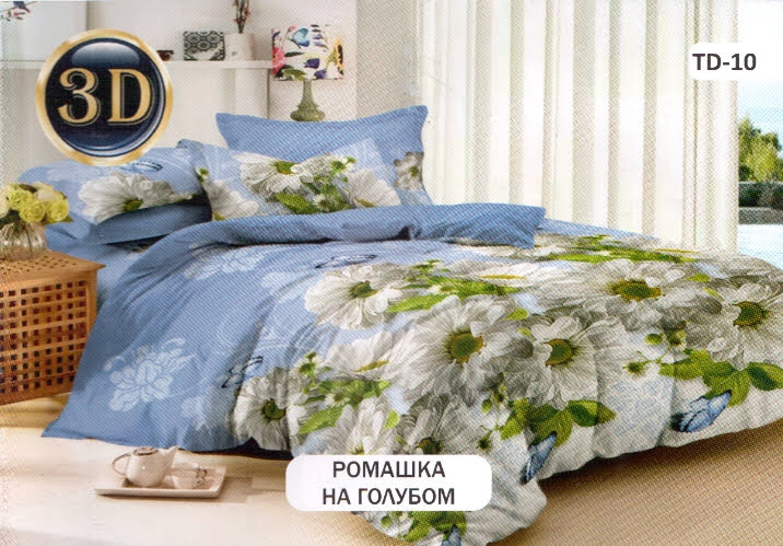 

Постельное белье комплект из Бязи "Ромашка на голубом". Размер Евро, для Стандартной подушки (TIR_2089-355 E-SP)