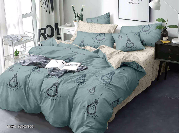 

Постельное белье комплект из Бязи "Лампочки". Размер Евро, простынь на Резинке, для Стандартной подушки (TIR_2303-108 E/R-SP)