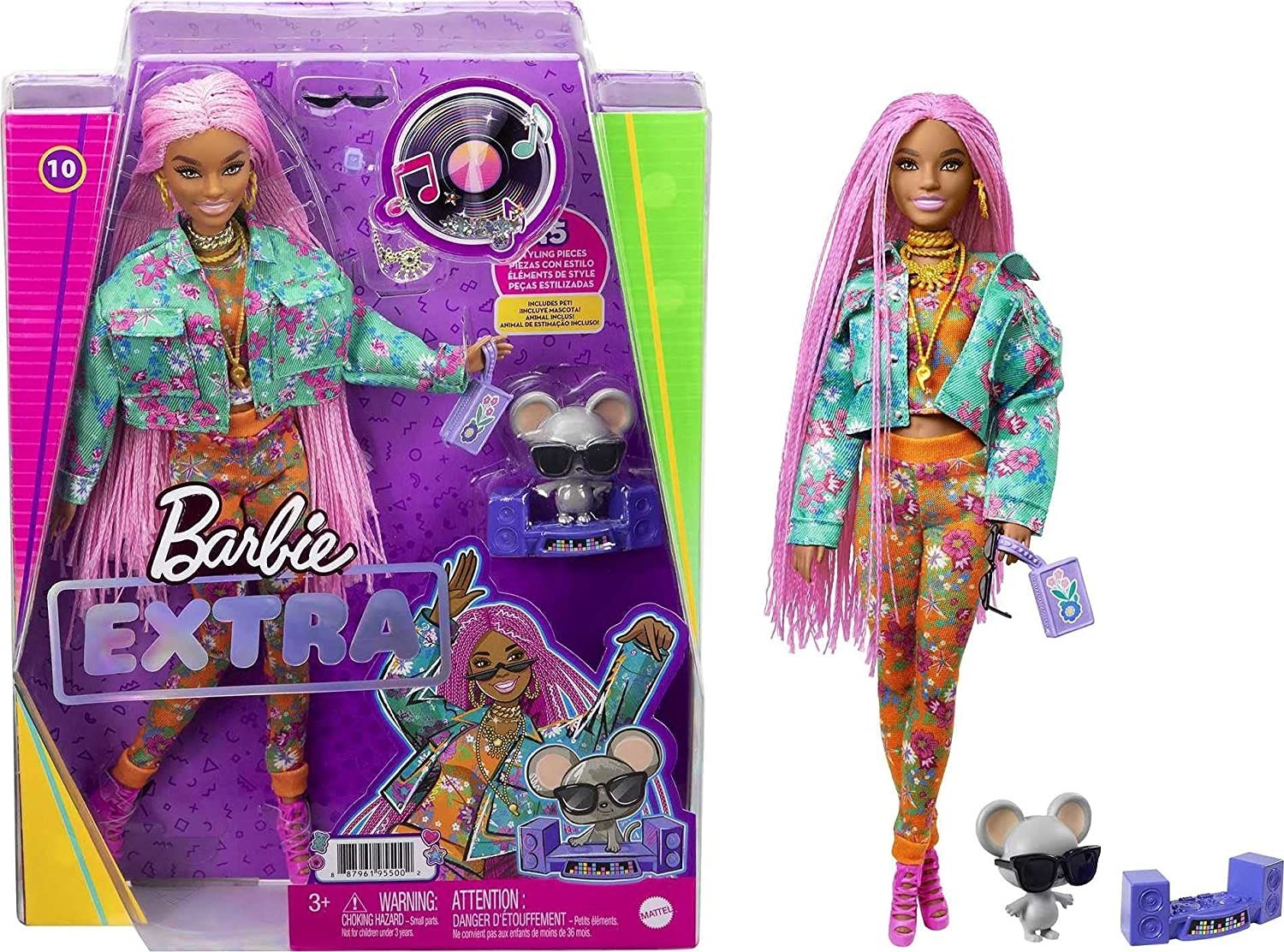 

Кукла Барби Экстра Модница в куртке с длинными розовыми косичками Barbie