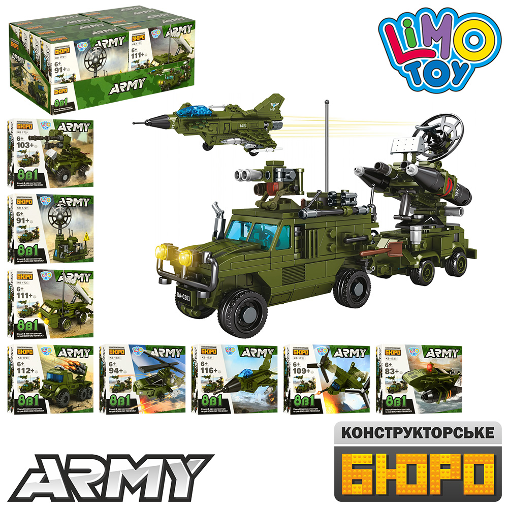 

Конструктор военный транспорт Limo Toy KB 172 от 83 деталей, 8 шт - 8 видов в дисплее
