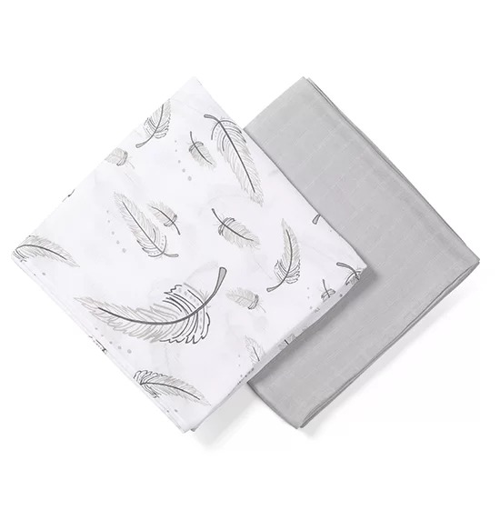 

Пеленки из бамбукового волокна BabyOno Серая и белая с перьями, 2 шт. 120х120 см (537/01)