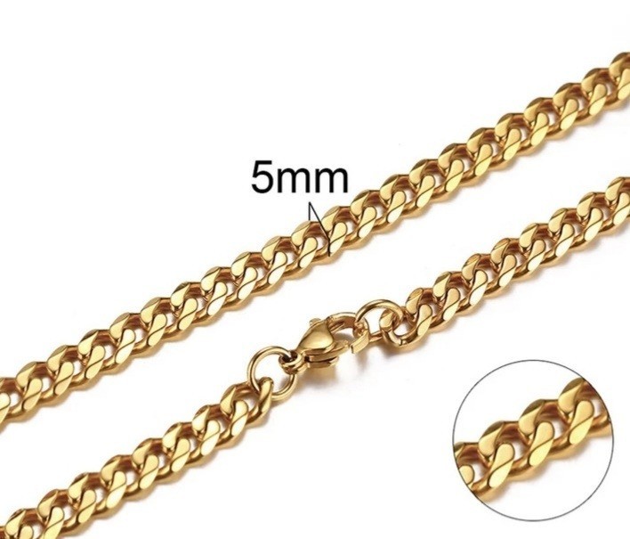

Цепочка из нержавеющей стали кубинское плентение 55 см х 5 мм Gold