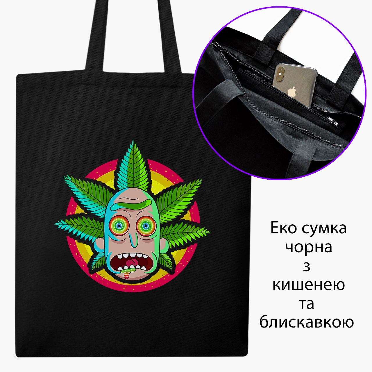 

Эко сумка шоппер на молнии Рик Санчез Рик и Морти (Rick Sanchez Rick and Morty) (9227-2933) 41x35 см Черный