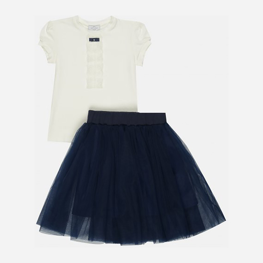

Комплект (блуза и юбка) Sasha 4006/30 140 см Молочный с синим