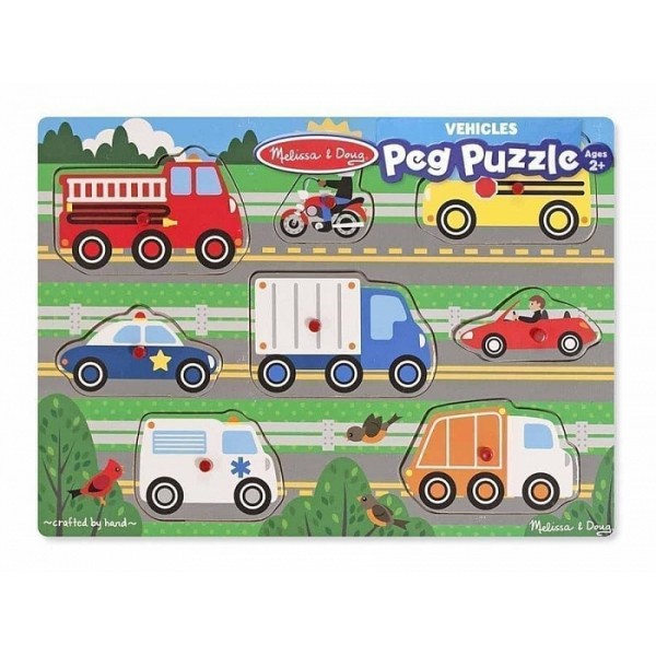 

Деревянный формовой пазл Угадай машинку Wooden Peg Puzzle Vehicles Melissa & Doug