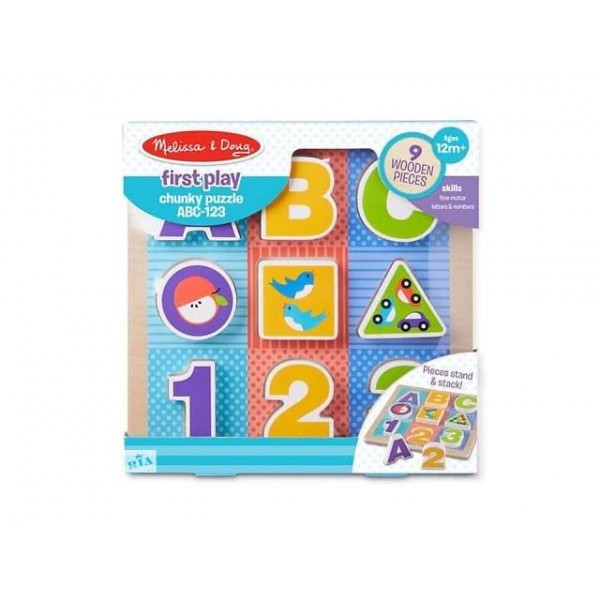 

Первый деревянный формовой пазл First Play Wooden ABC-123 Chunky Puzzle Melissa & Doug