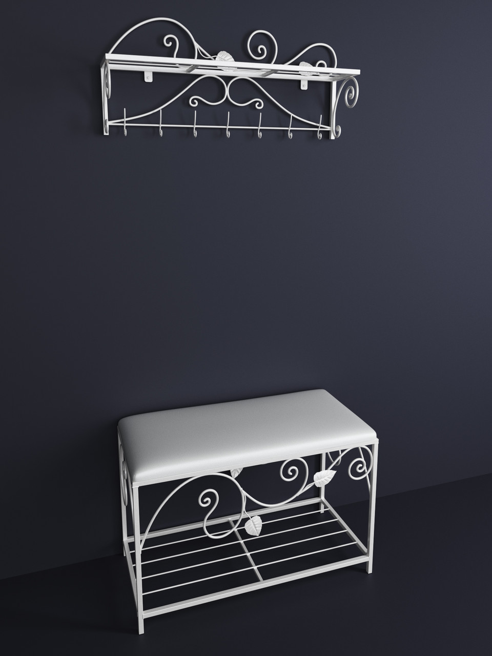 

Прихожая комплект (вешалка, пуф) металлический Хилтон белый Tenero