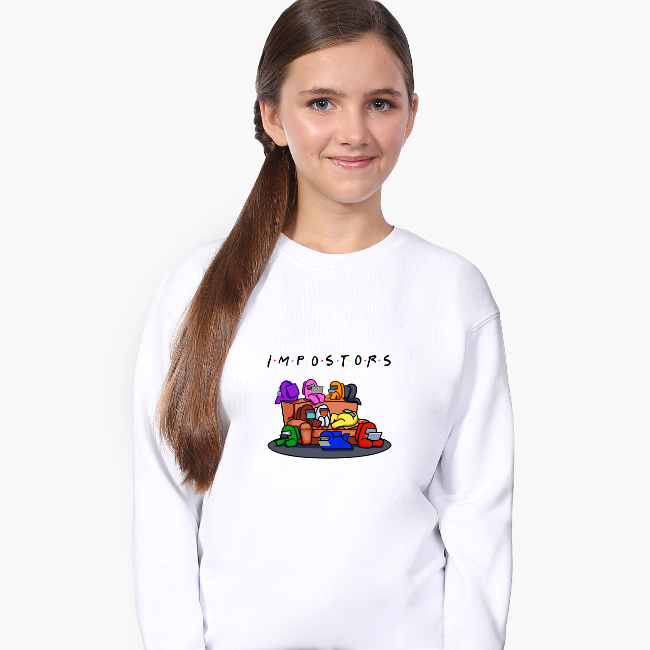 

Свитшот для девочек Амонг Ас Друзья Самозванцы (Among Us Friends Impostors) (9509-2427) 122-128 см Белый