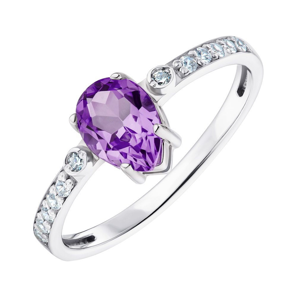 

Серебряное кольцо с аметистом и фианитами 000149173 16.5 размера