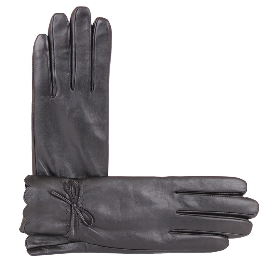 

Кожаные женские перчатки с бантом de esse D3007-L-black Размер 7.5