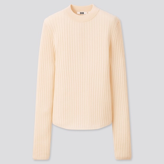 

Cвитер Uniqlo с круглым вырезом из шерсти мериноса  бежевый, Cвитер Uniqlo с круглым вырезом из шерсти мериноса S бежевый