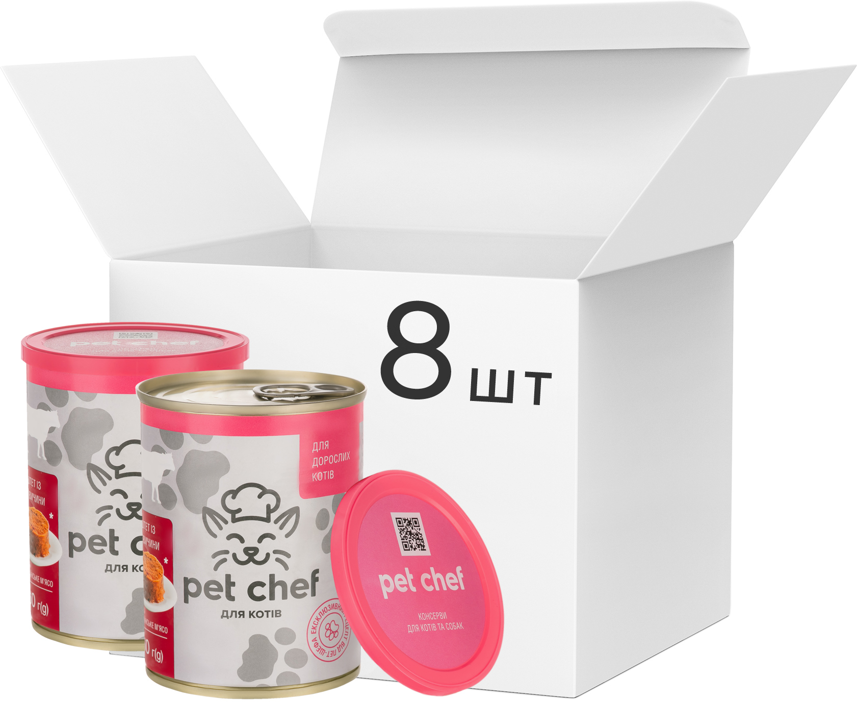 

Упаковка влажного корма для взрослых кошек Pet Chef мясной паштет с говядиной 360 г по 8 шт + крышка (4820255190723)