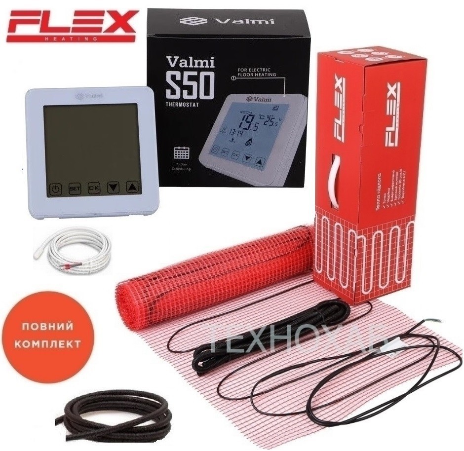 

Теплый пол Flex EHM 10м²/ 1750Вт/ 175Вт/м² двухжильный нагревательный мат с сенсорным программируемым терморегулятором Valmi S50